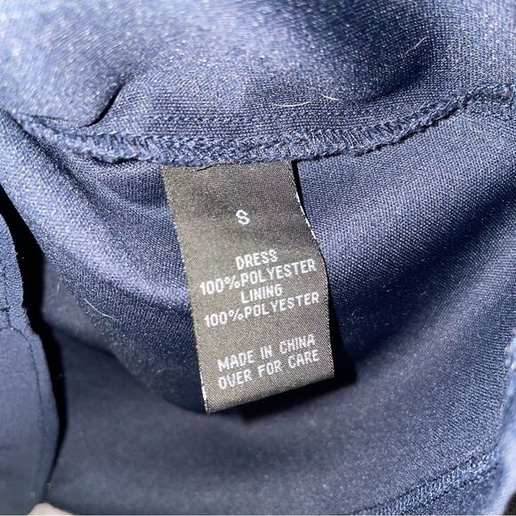 A Byer Mini Shift Dress S Navy Boho Embroidered Chiffon Split Neck - Picture 5 of 10